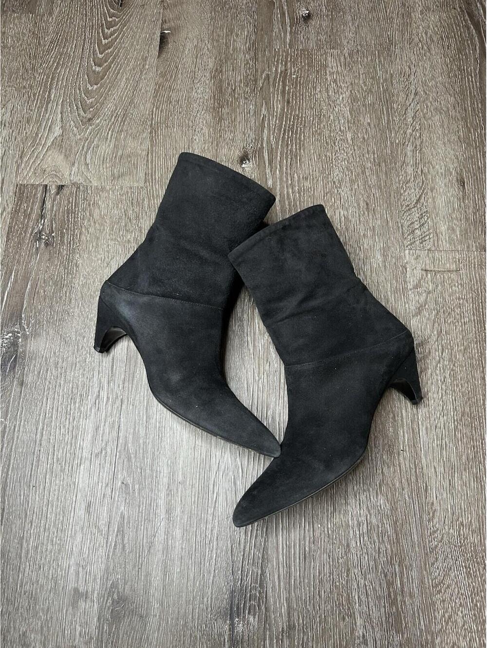 Auth PRADA Stiletto Boots Suede/Nubuck Leather Pointed Toe Heel Size 36EU 5US